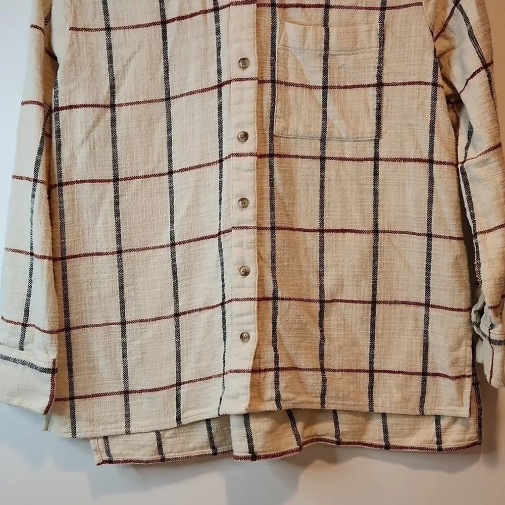 Madewell Flannel Oversized Ex Boyfriend Shirt Plaid Women's Sz XS Cream EUC NICE - Picture 7 of 12
